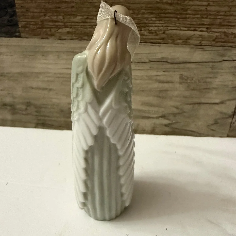 Hallmark 2002 Porcelain Angel with Child Christmas Ornament Vintage Green Cream